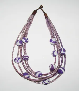 Vintage African Necklace Purple Recycled Flip Flops 6 Strand Multilayered Leather Closing