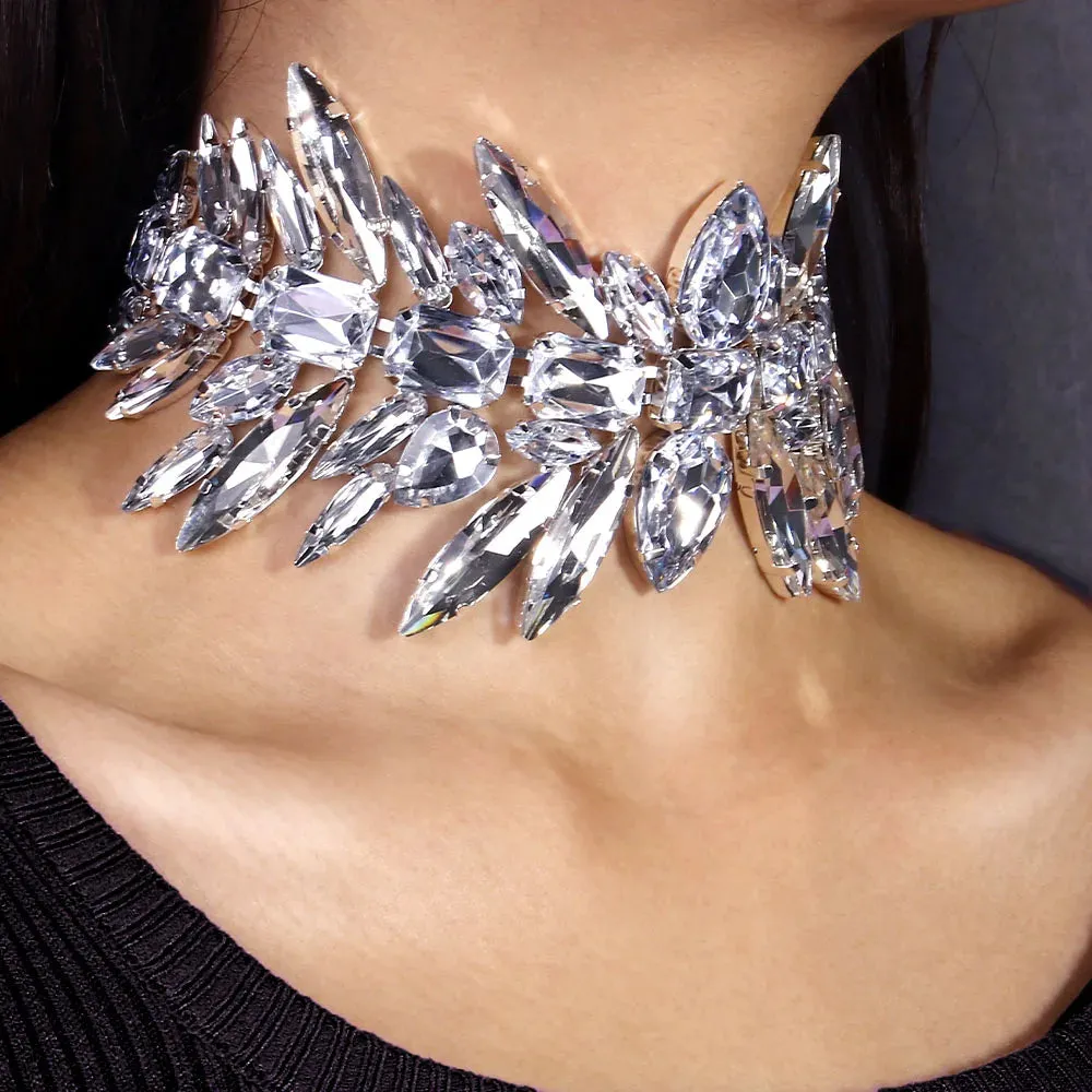 Vintage Geometric Crystal Choker Necklace