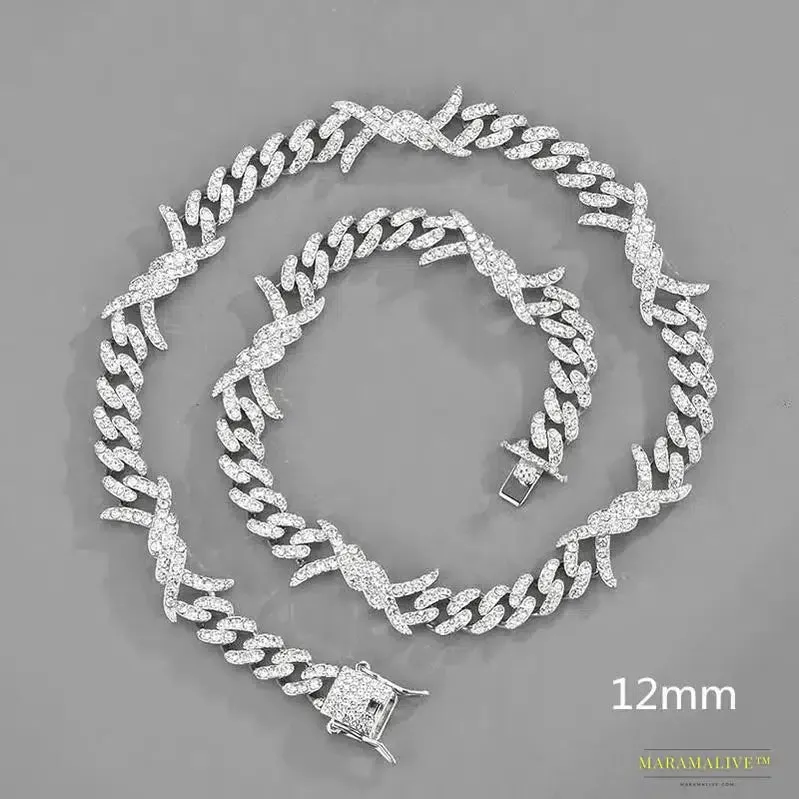 Vintage Iced-Out Crystal Barbed Wire Armlet - Silver and Gold Tone Unisex Choker Necklace