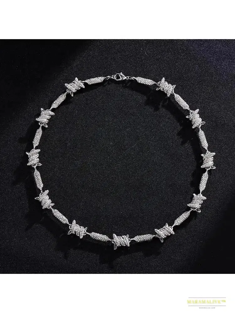 Vintage Iced-Out Crystal Barbed Wire Armlet - Silver and Gold Tone Unisex Choker Necklace