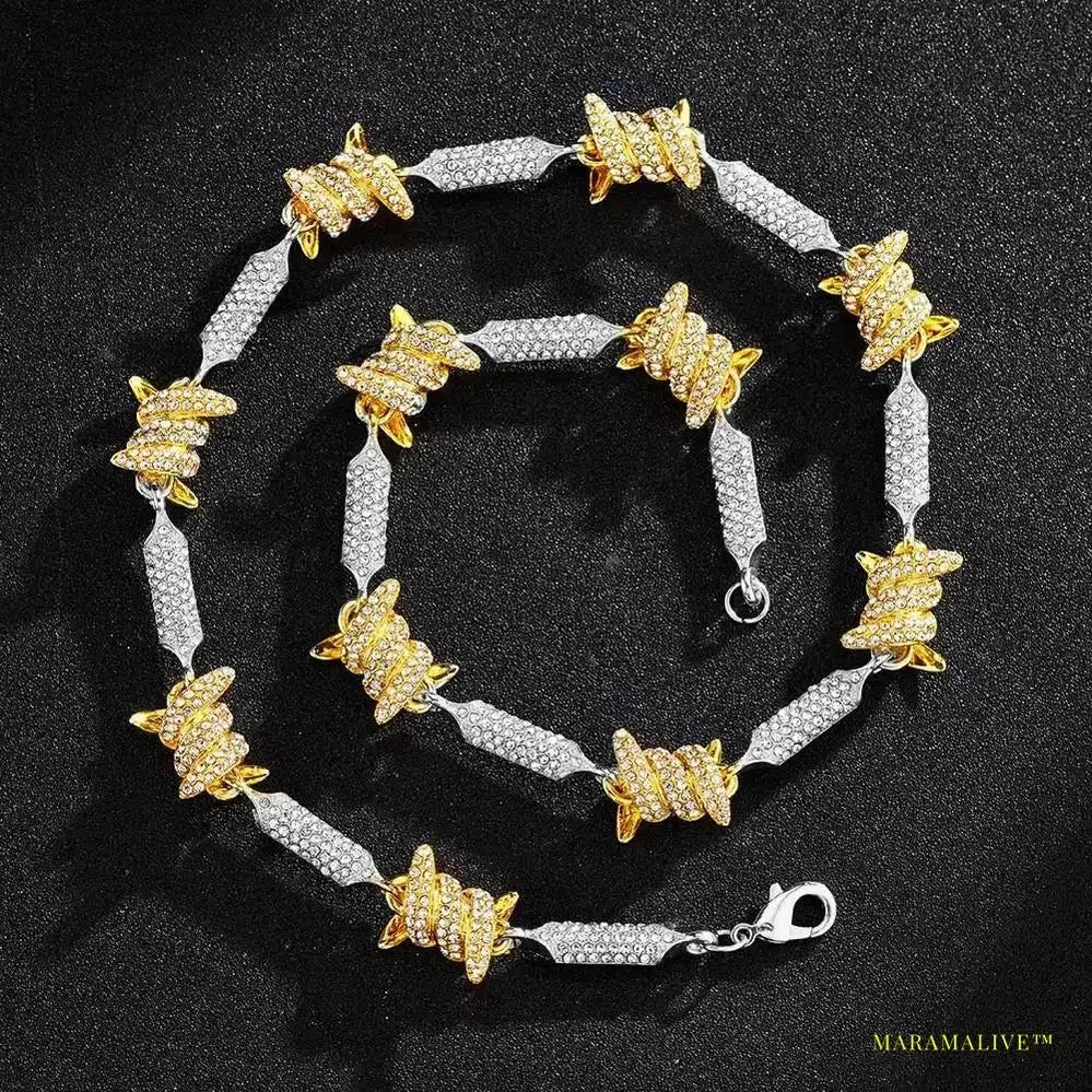 Vintage Iced-Out Crystal Barbed Wire Armlet - Silver and Gold Tone Unisex Choker Necklace