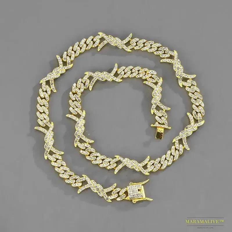 Vintage Iced-Out Crystal Barbed Wire Armlet - Silver and Gold Tone Unisex Choker Necklace