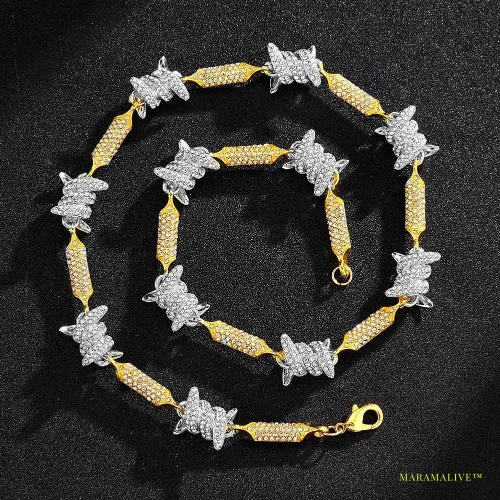 Vintage Iced-Out Crystal Barbed Wire Armlet - Silver and Gold Tone Unisex Choker Necklace