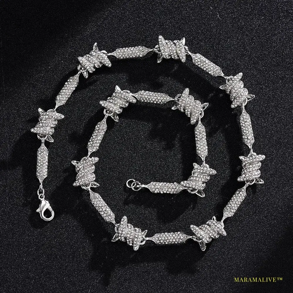Vintage Iced-Out Crystal Barbed Wire Armlet - Silver and Gold Tone Unisex Choker Necklace
