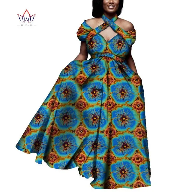 Vintage long Dress Dashiki african bazin dress african print dresses for women short sleeve