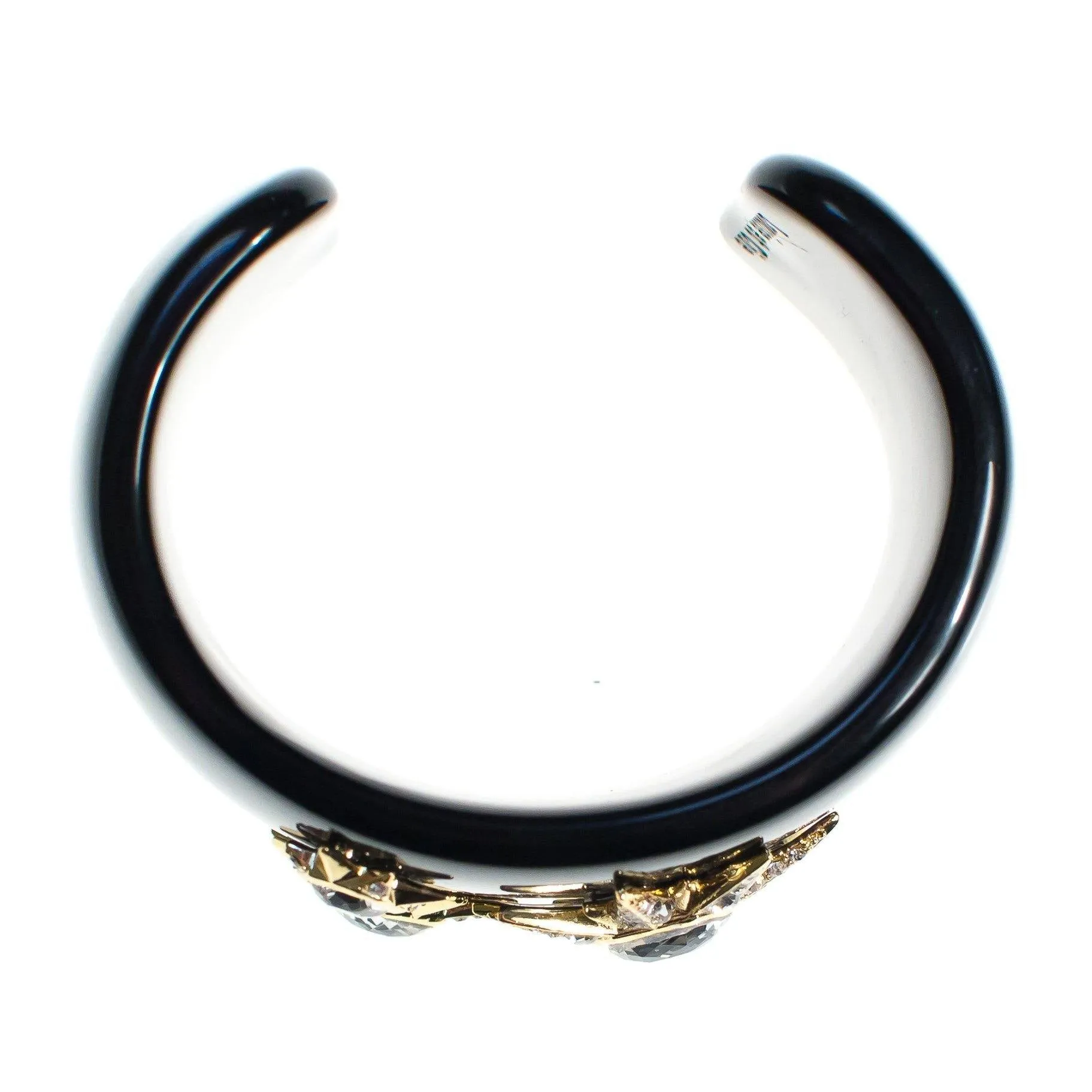 Vintage Louise et Cie Black Lucite Cuff with Gold Rhinestone Stars