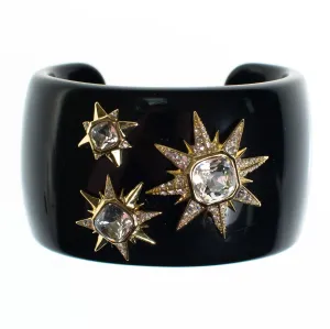 Vintage Louise et Cie Black Lucite Cuff with Gold Rhinestone Stars