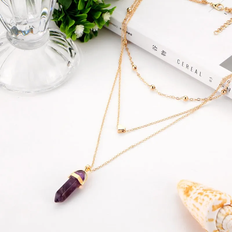 Vintage Multi Layer Crystal Heart Stone Chokers Necklaces