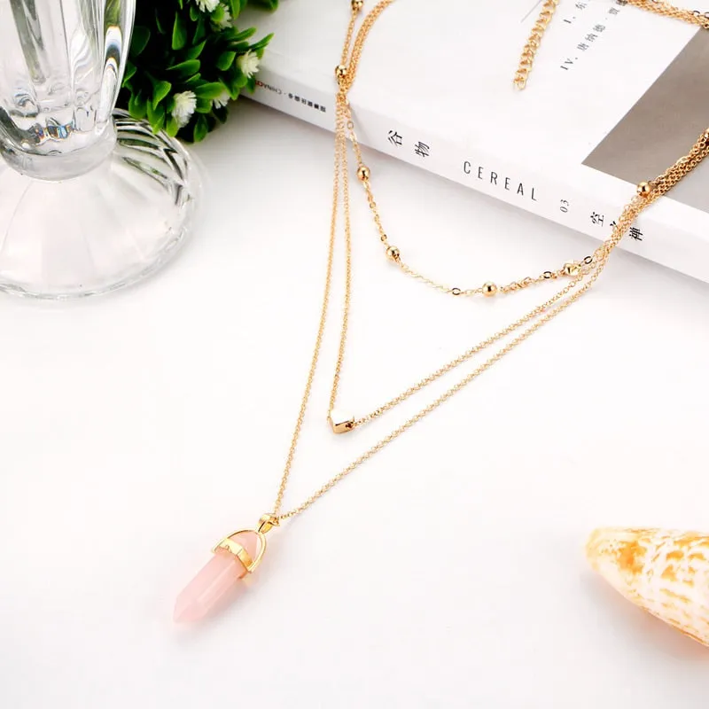 Vintage Multi Layer Crystal Heart Stone Chokers Necklaces