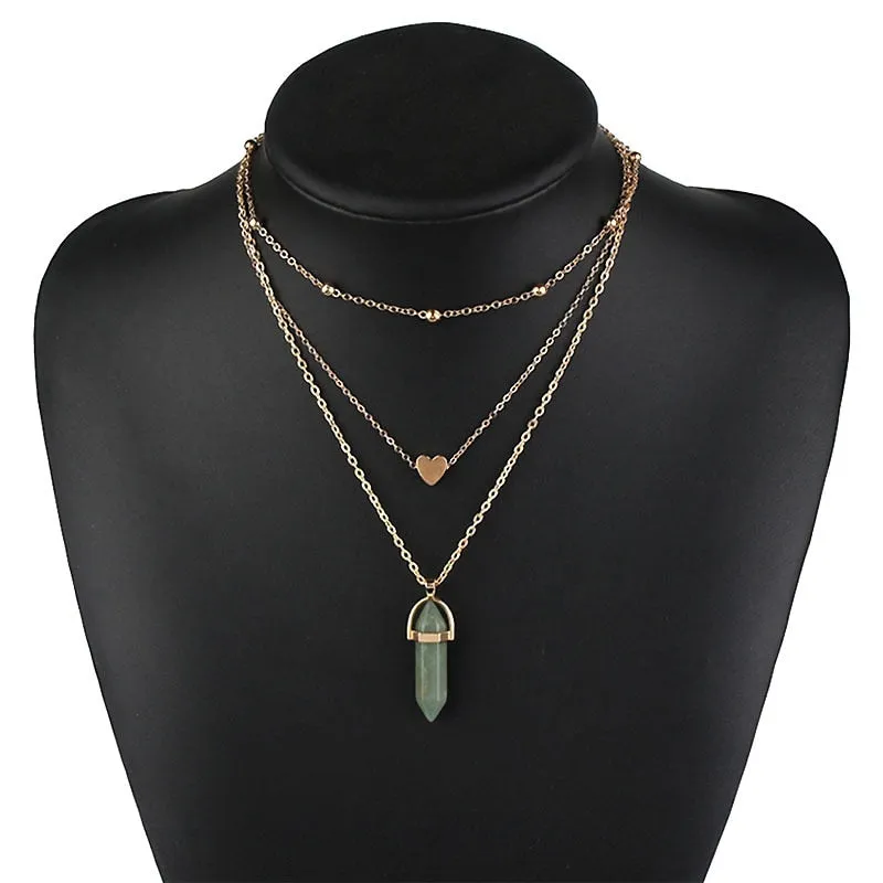 Vintage Multi Layer Crystal Heart Stone Chokers Necklaces