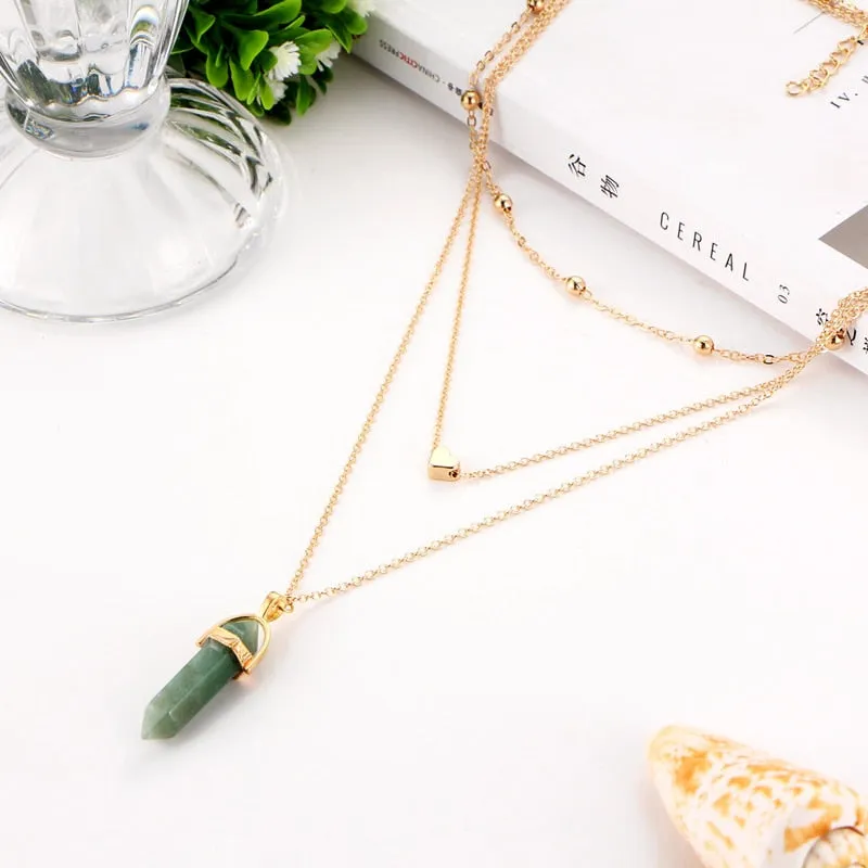 Vintage Multi Layer Crystal Heart Stone Chokers Necklaces