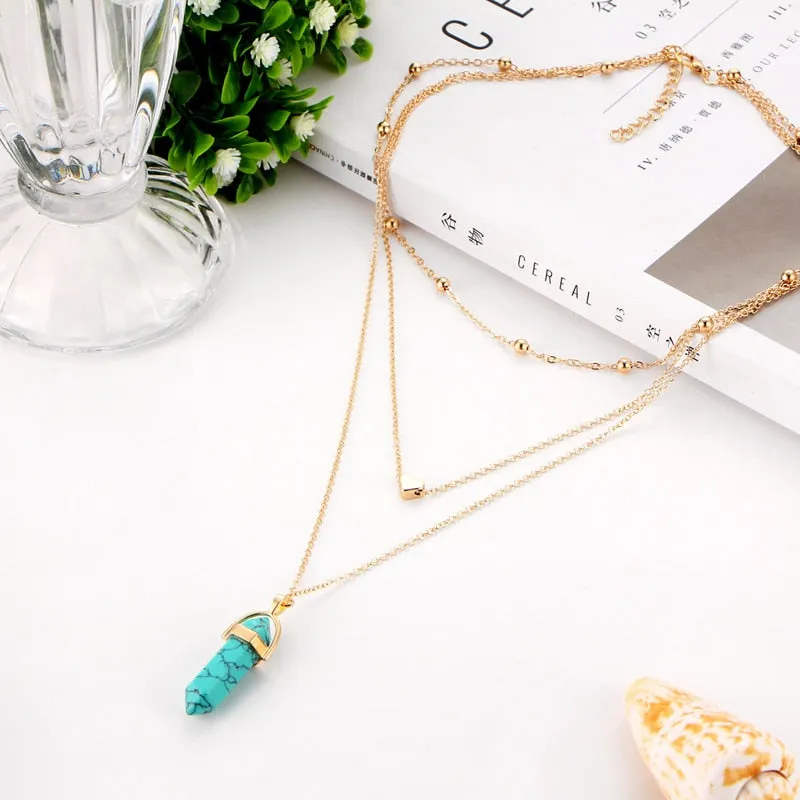 Vintage Multi Layer Crystal Heart Stone Chokers Necklaces