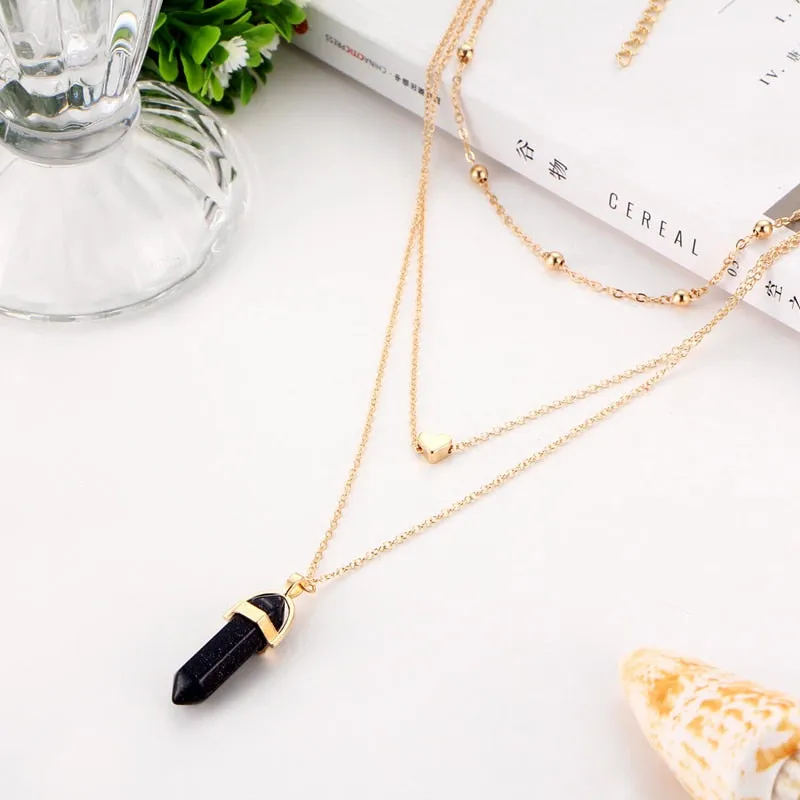 Vintage Multi Layer Crystal Heart Stone Chokers Necklaces