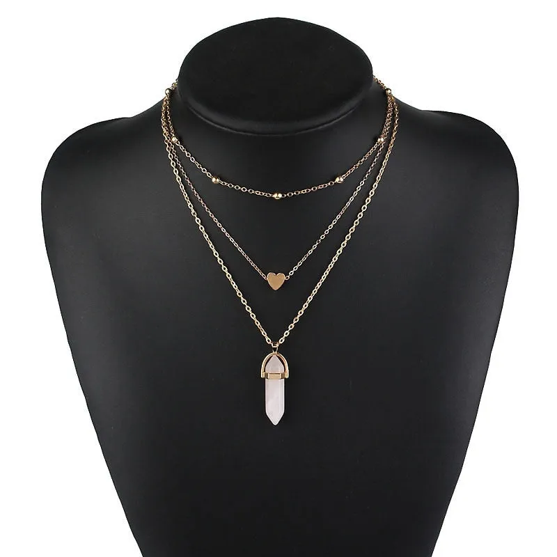 Vintage Multi Layer Crystal Heart Stone Chokers Necklaces