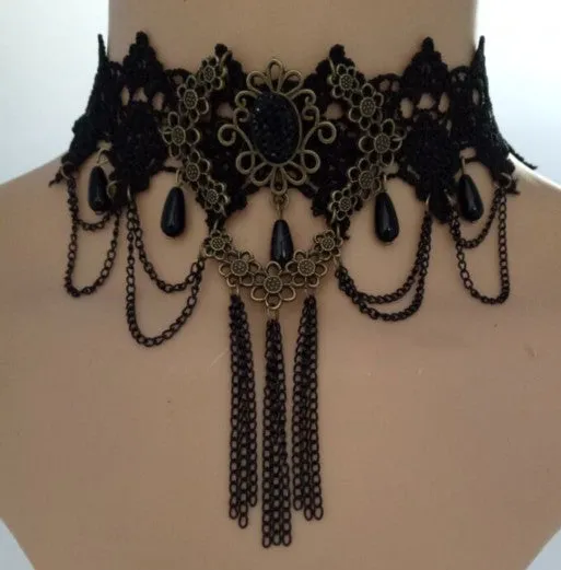 Vintage Victorian Crystal Tassel Choker Necklace