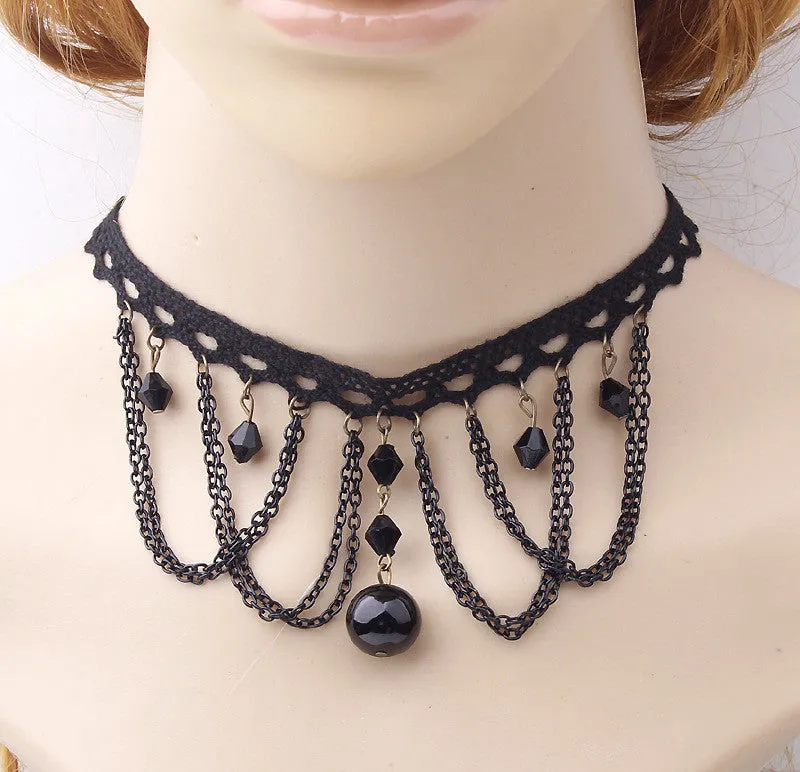 Vintage Victorian Crystal Tassel Choker Necklace