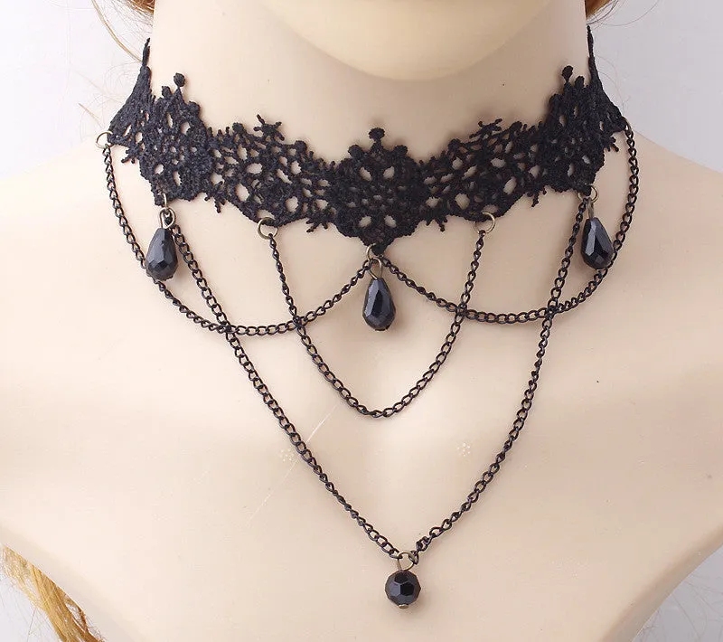 Vintage Victorian Crystal Tassel Choker Necklace