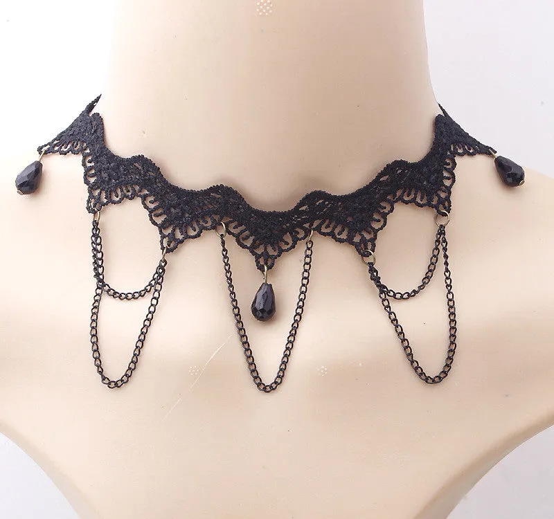 Vintage Victorian Crystal Tassel Choker Necklace