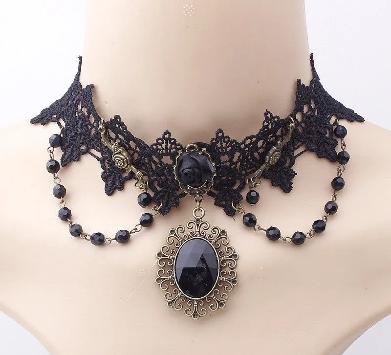 Vintage Victorian Crystal Tassel Choker Necklace