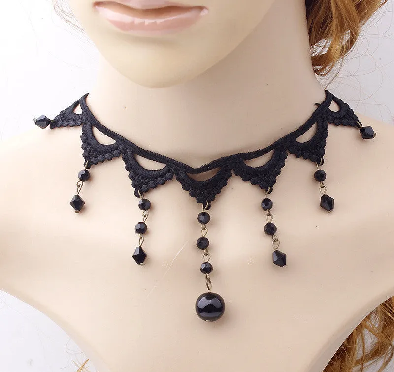 Vintage Victorian Crystal Tassel Choker Necklace