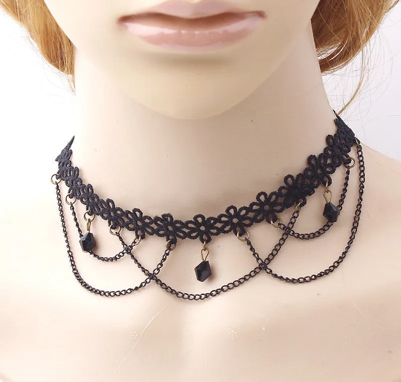 Vintage Victorian Crystal Tassel Choker Necklace