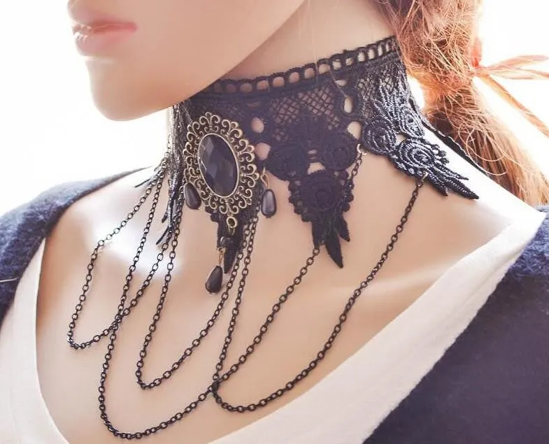 Vintage Victorian Crystal Tassel Choker Necklace