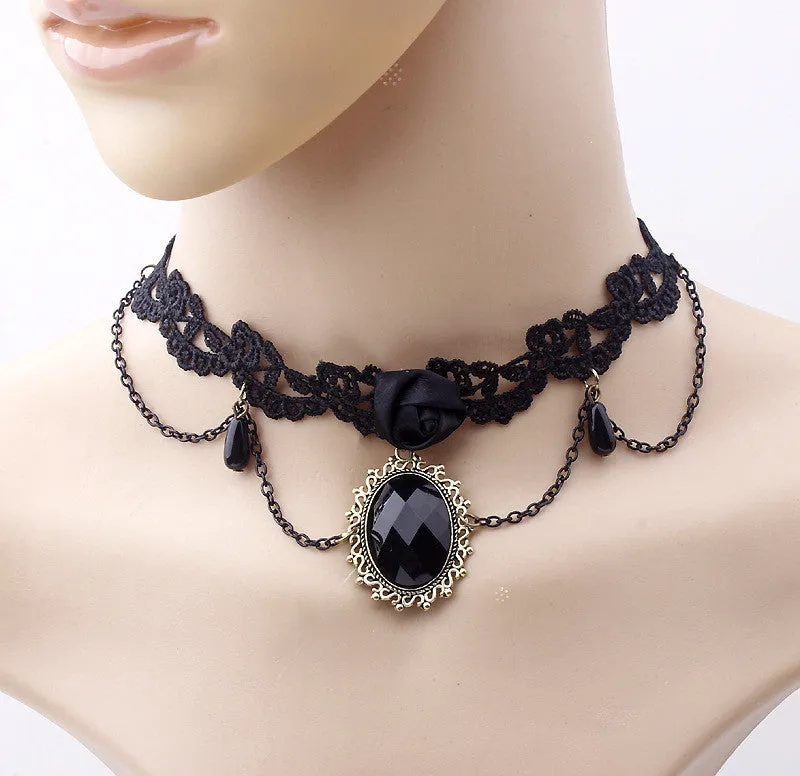 Vintage Victorian Crystal Tassel Choker Necklace