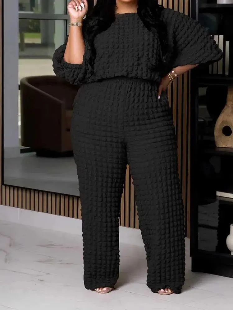 Waffle Knit Short Sleeve Top & Pants Set