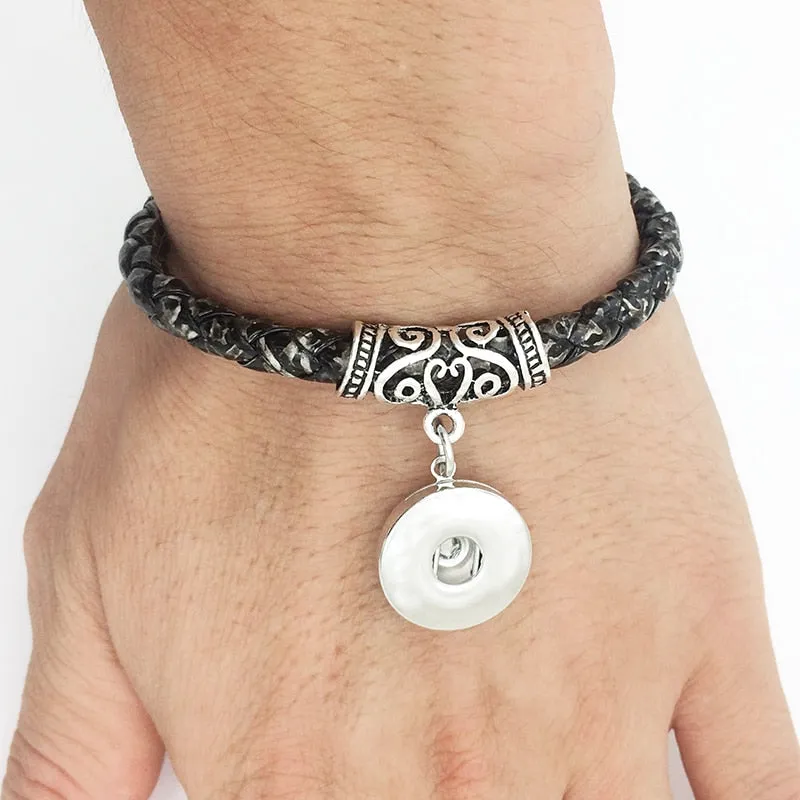 Weaving high quality PU leather 18mm snap button charm bracelet  Magnetic clasp