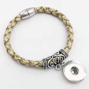 Weaving high quality PU leather 18mm snap button charm bracelet  Magnetic clasp