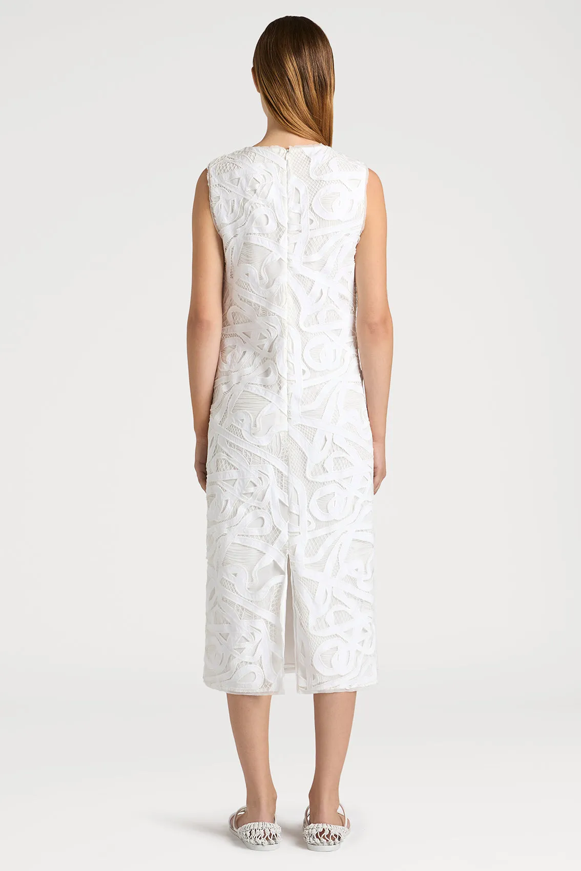 WEAVING-INSPIRED LACE DRESS