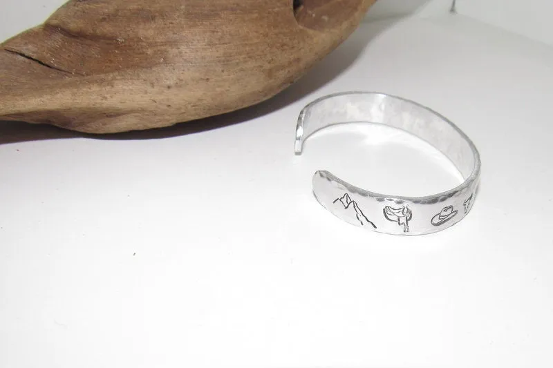Western theme cuff, Adjustable stamped cuff bracelet, adjustable custom cuff, adjustable stamped bracelet, western  jewelry,