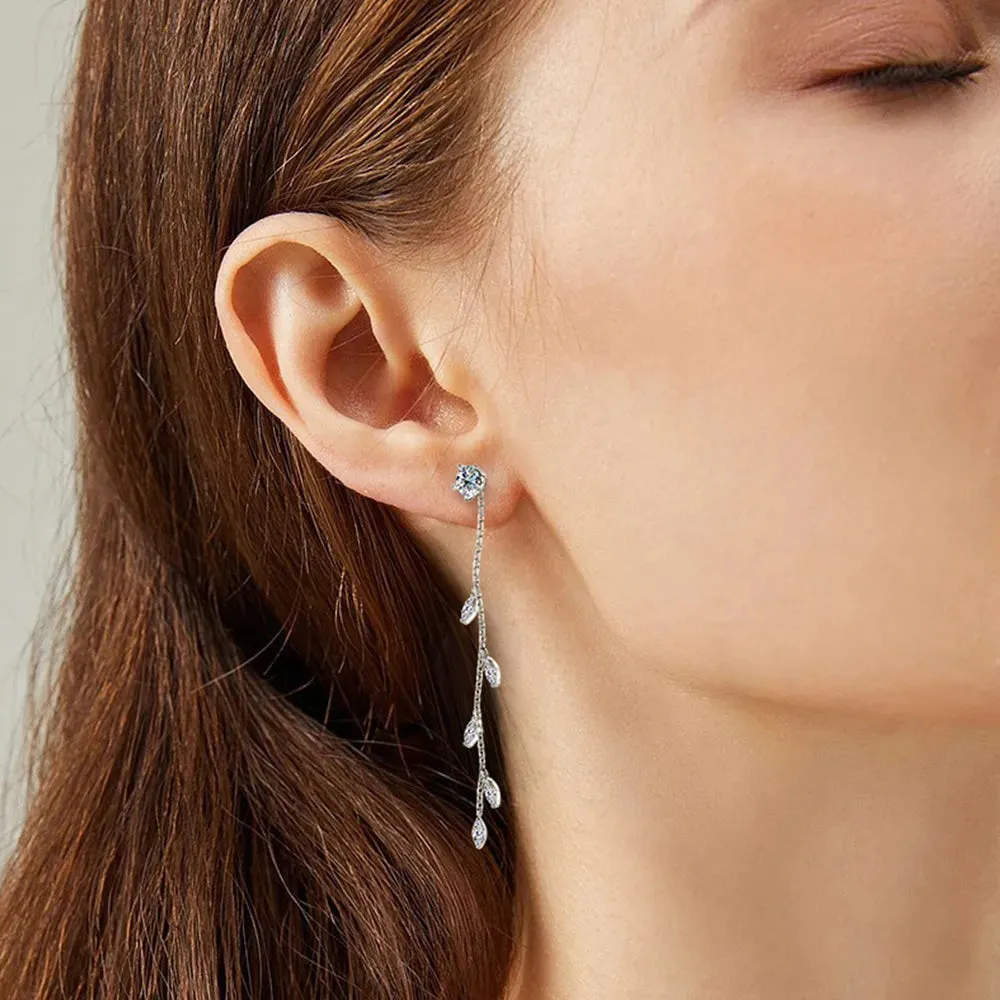 Whispering Willow Moissanite Leaf Earrings