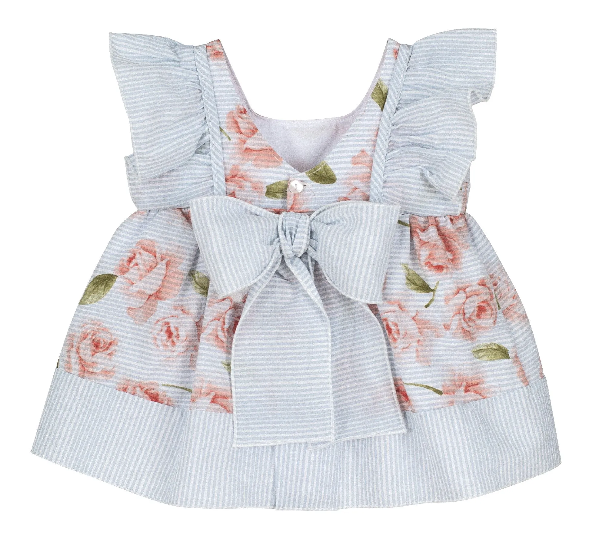 White & Blue Stripe Floral Dress