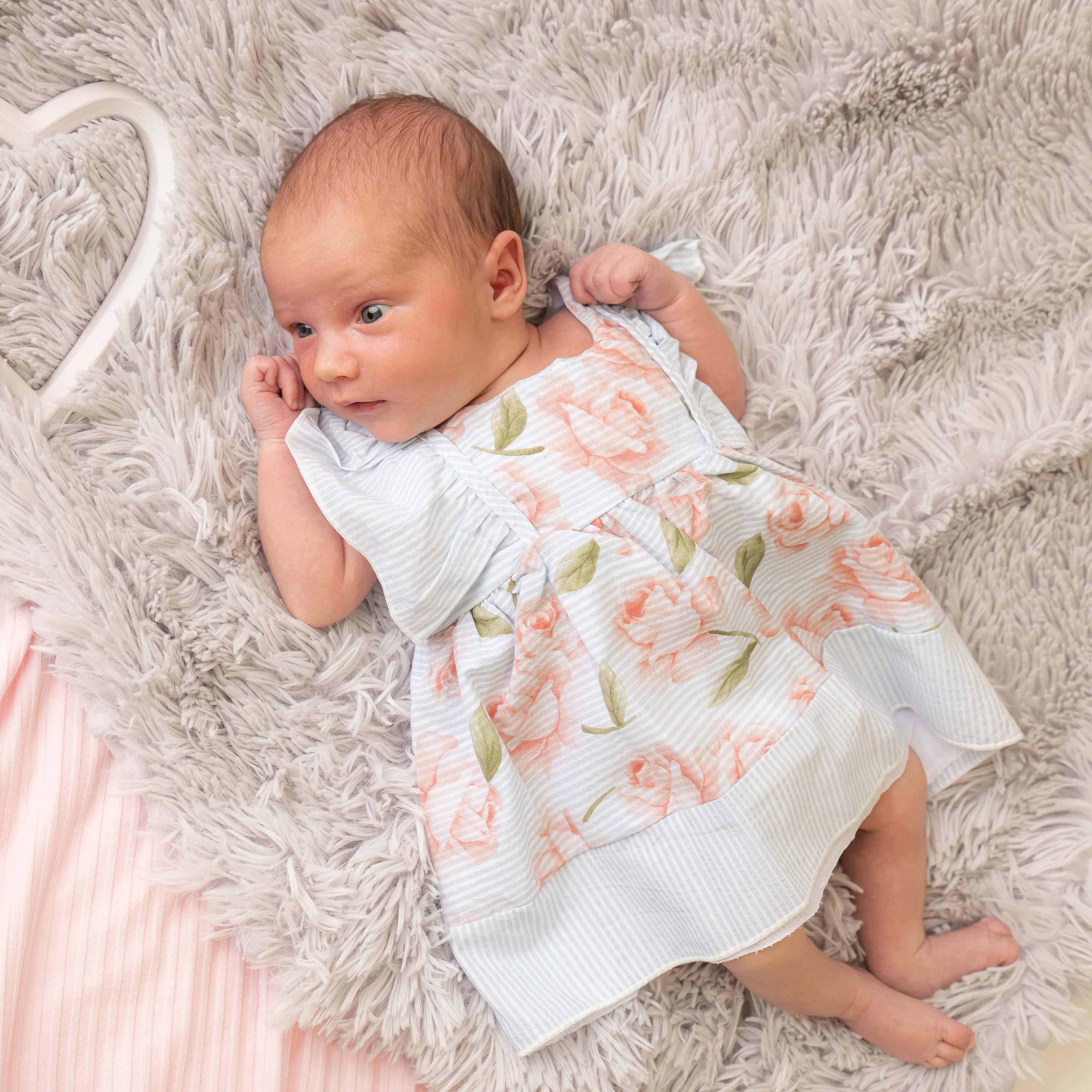 White & Blue Stripe Floral Dress