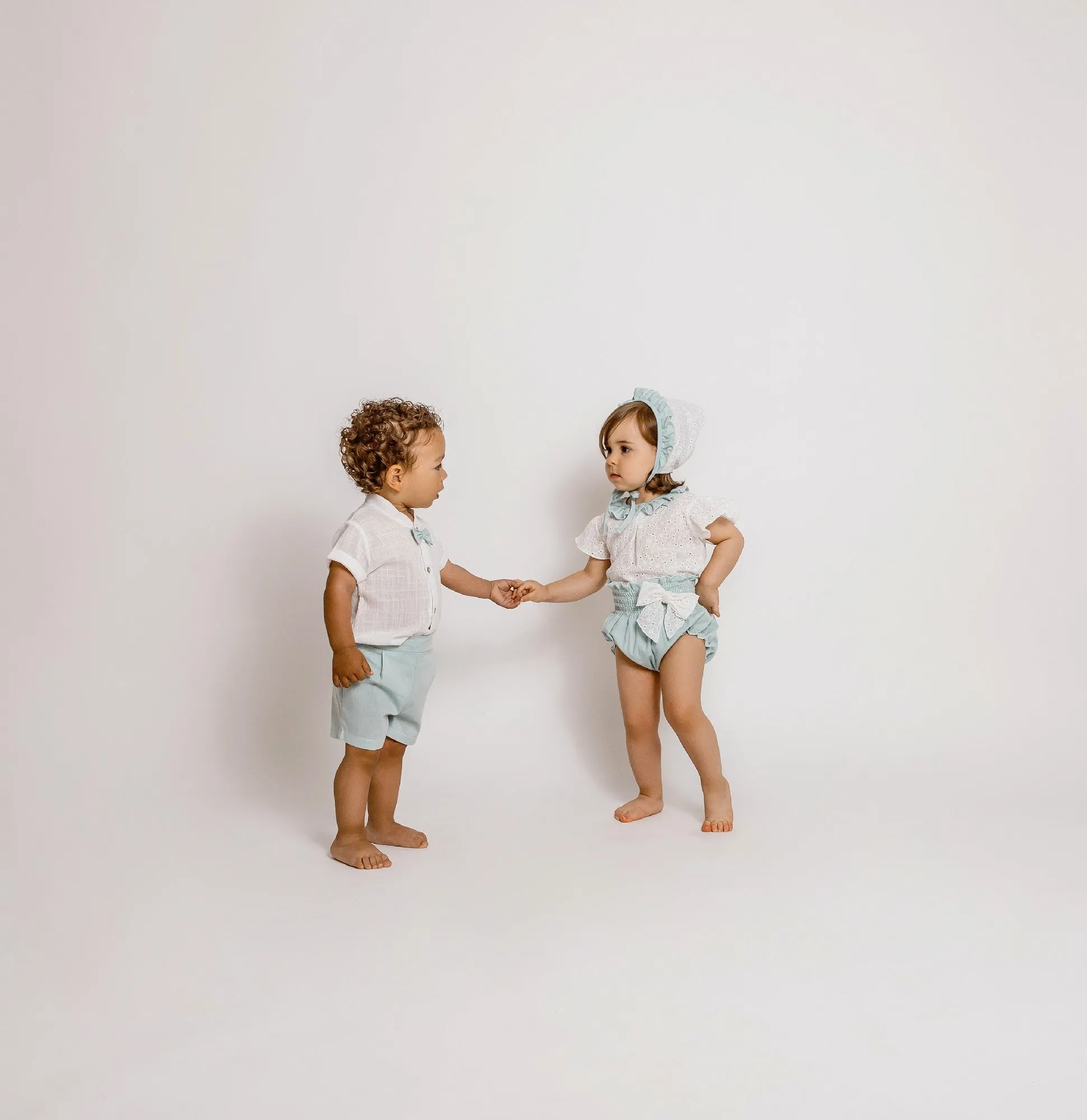 White & Mint Embroidered Top & Bloomers Set