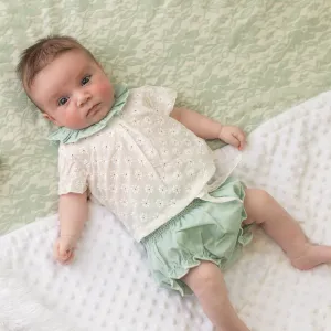 White & Mint Embroidered Top & Bloomers Set