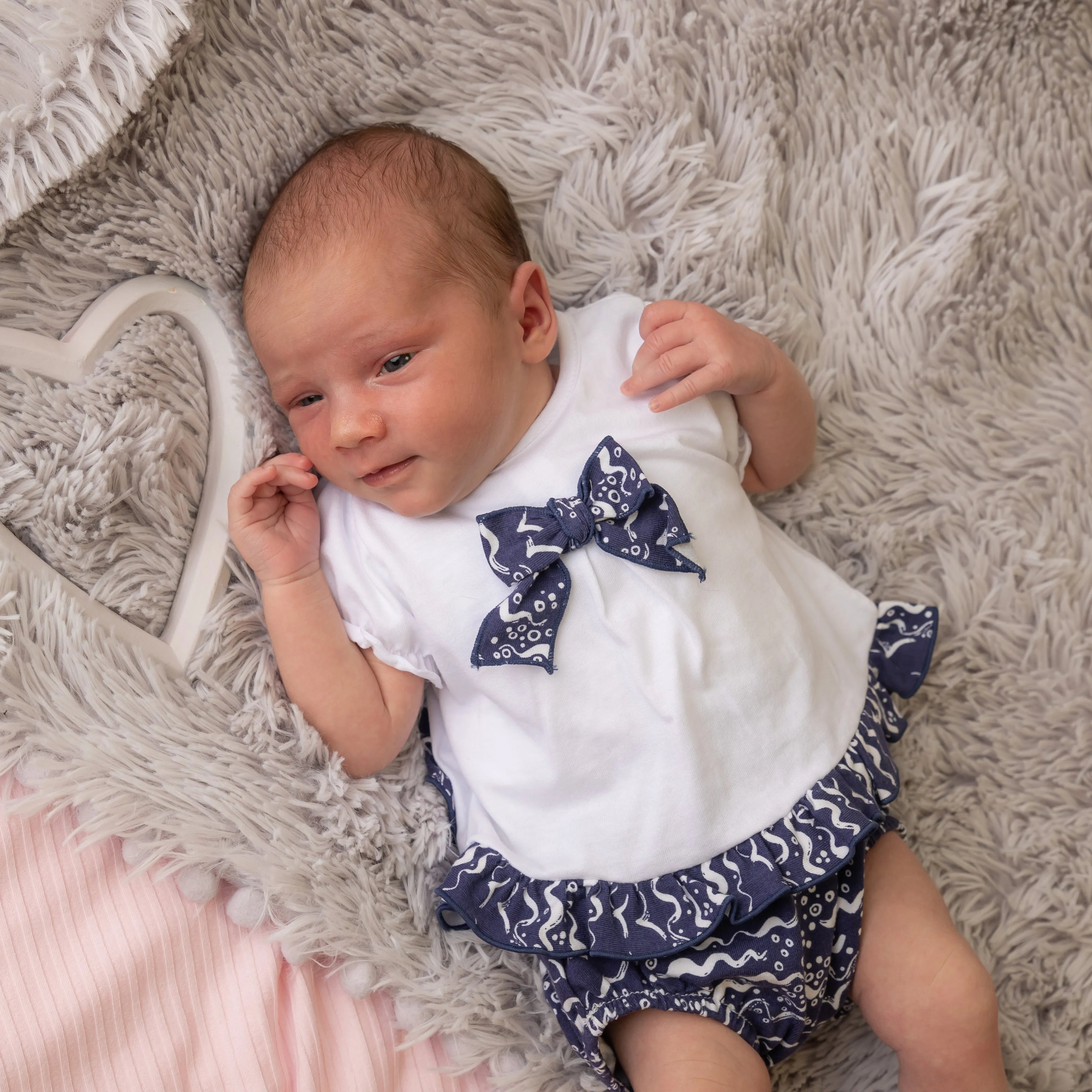 White & Navy Sea Print Top & Bloomers Set