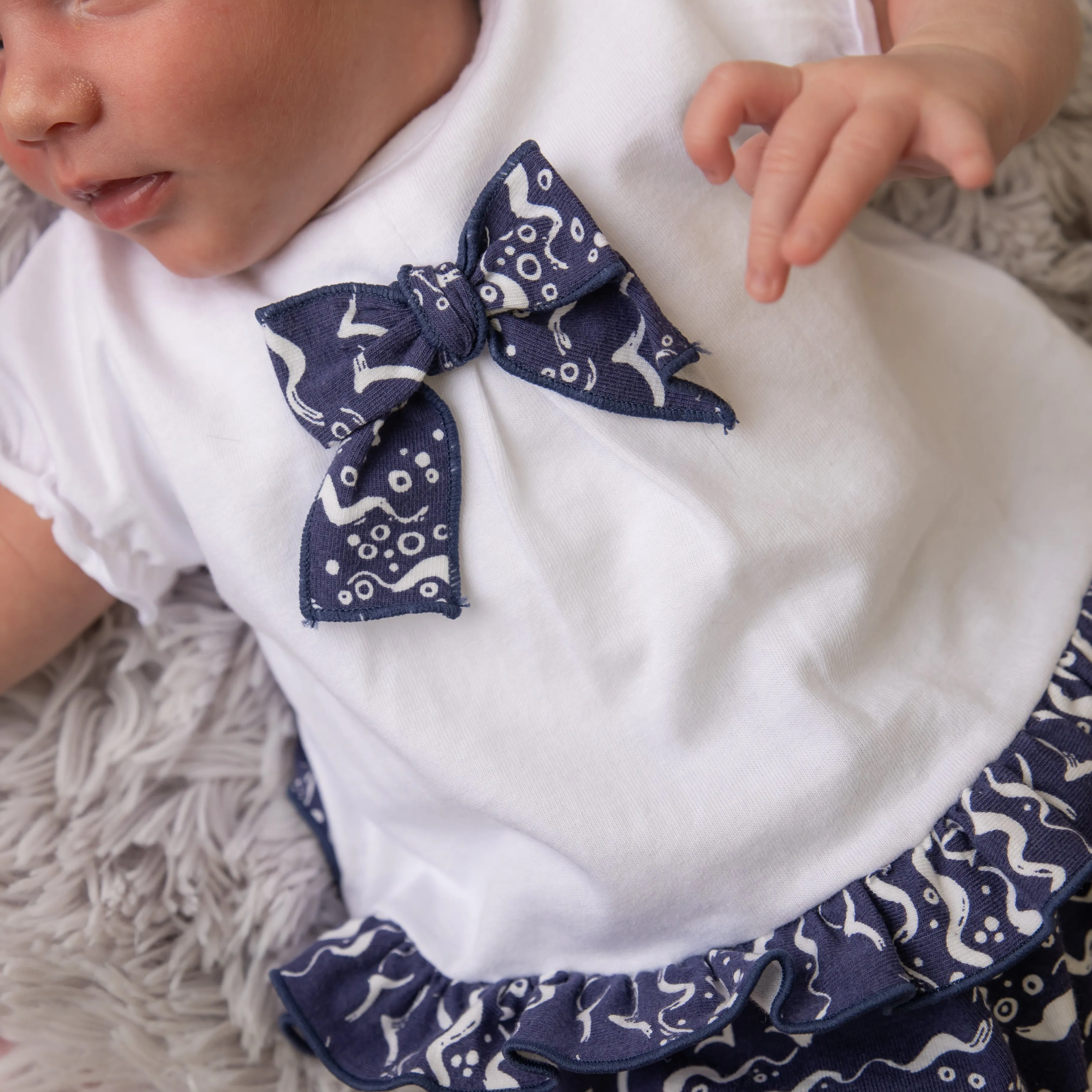 White & Navy Sea Print Top & Bloomers Set