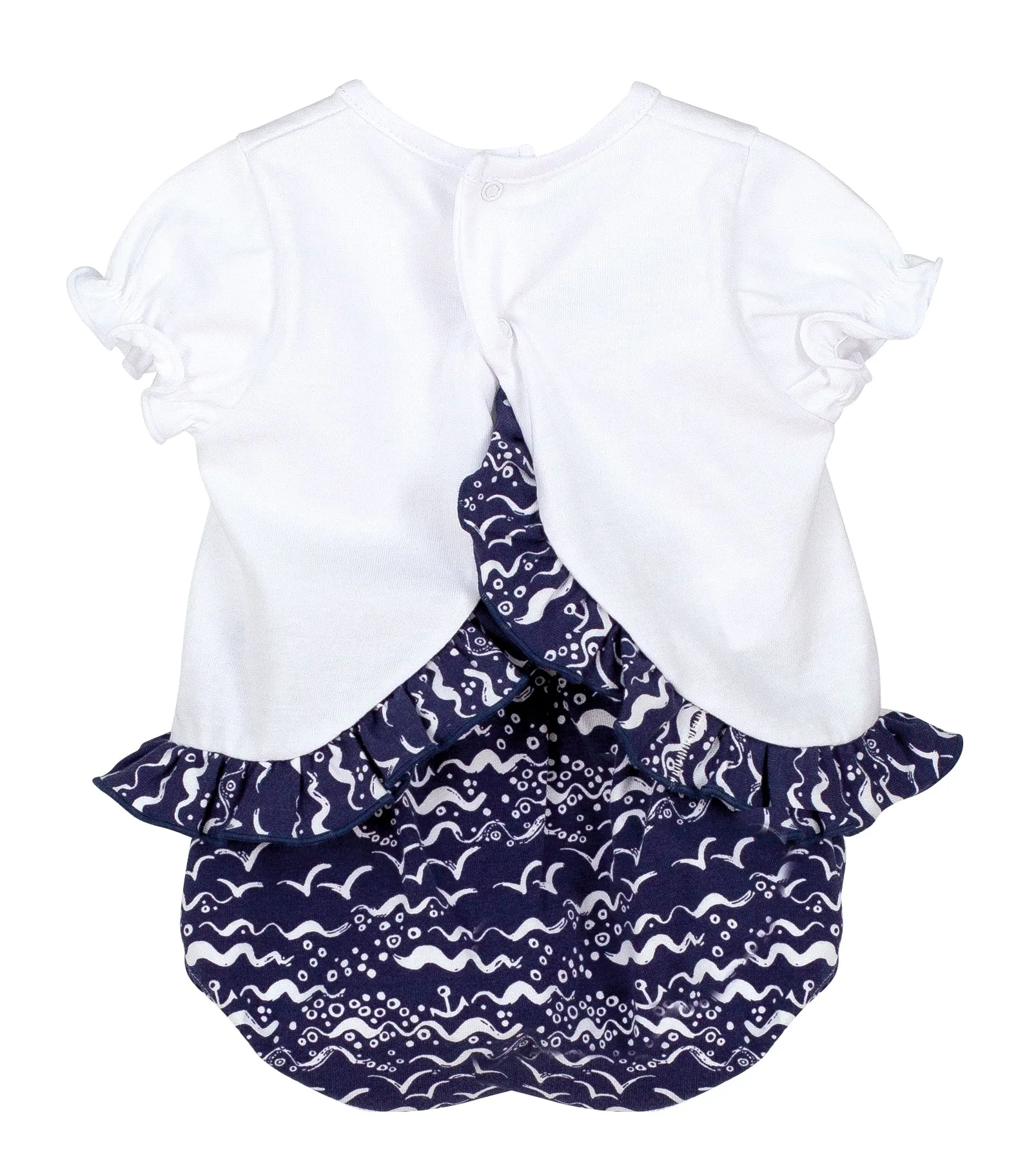 White & Navy Sea Print Top & Bloomers Set