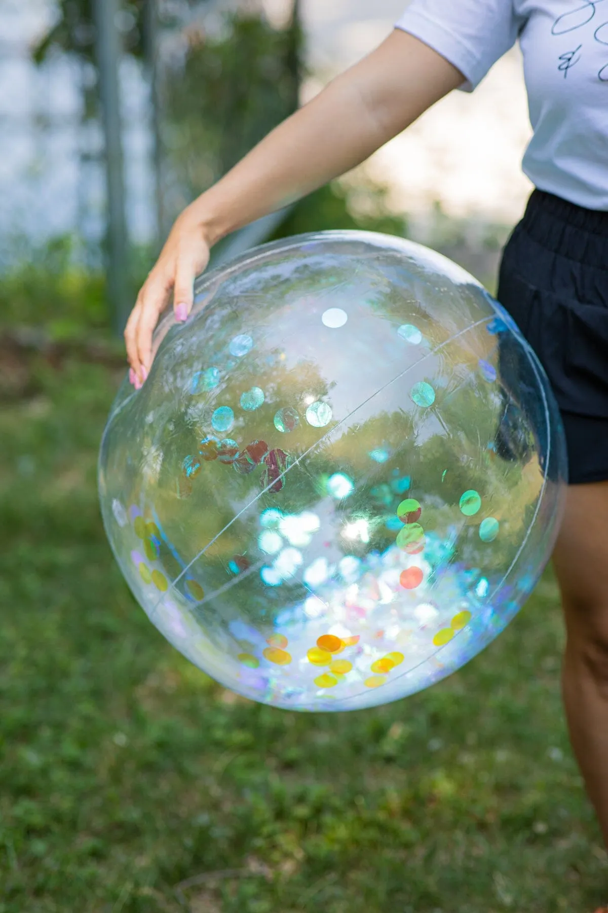 White and Pink Glitter Inflatable Beach Ball