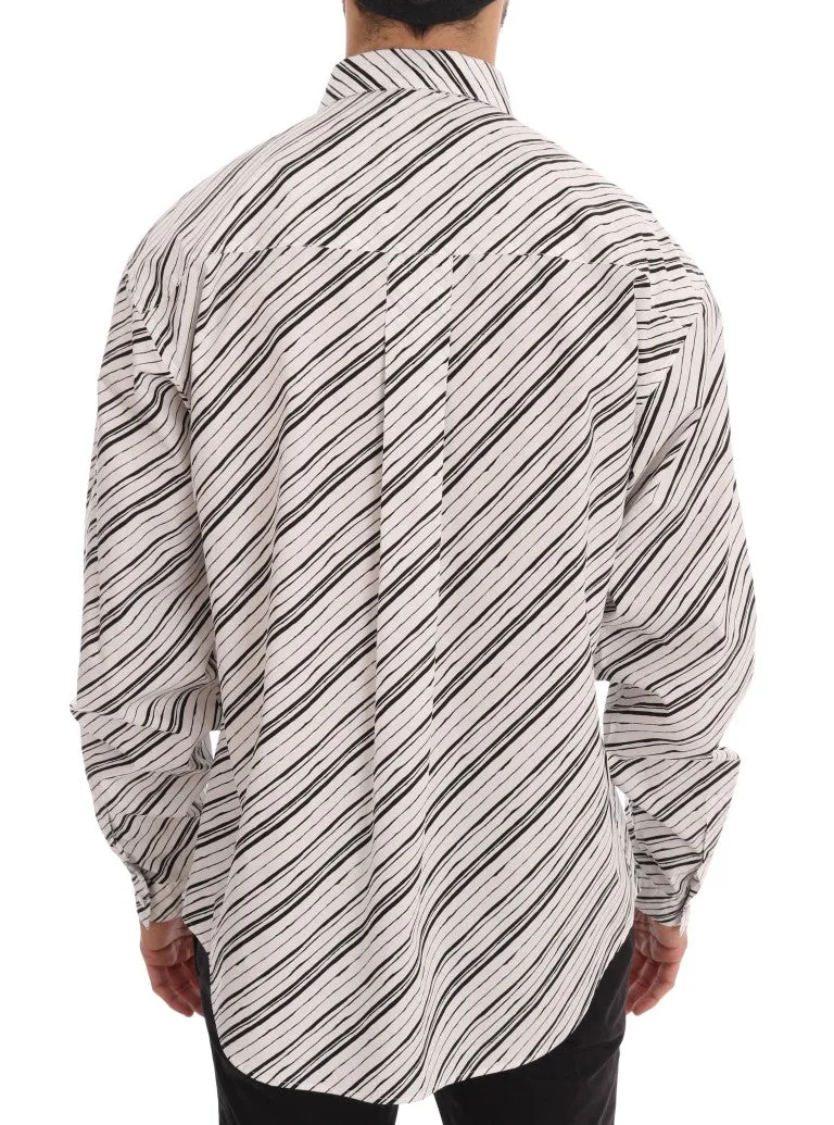 White Black Striped Formal Shirt