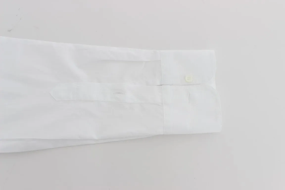White Cotton Banded Collar Dress Shirt