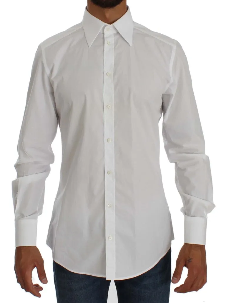 White Cotton Dress GOLD Slim Fit Shirt