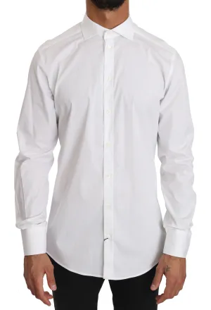 White Cotton Stretch GOLD Dress Shirt