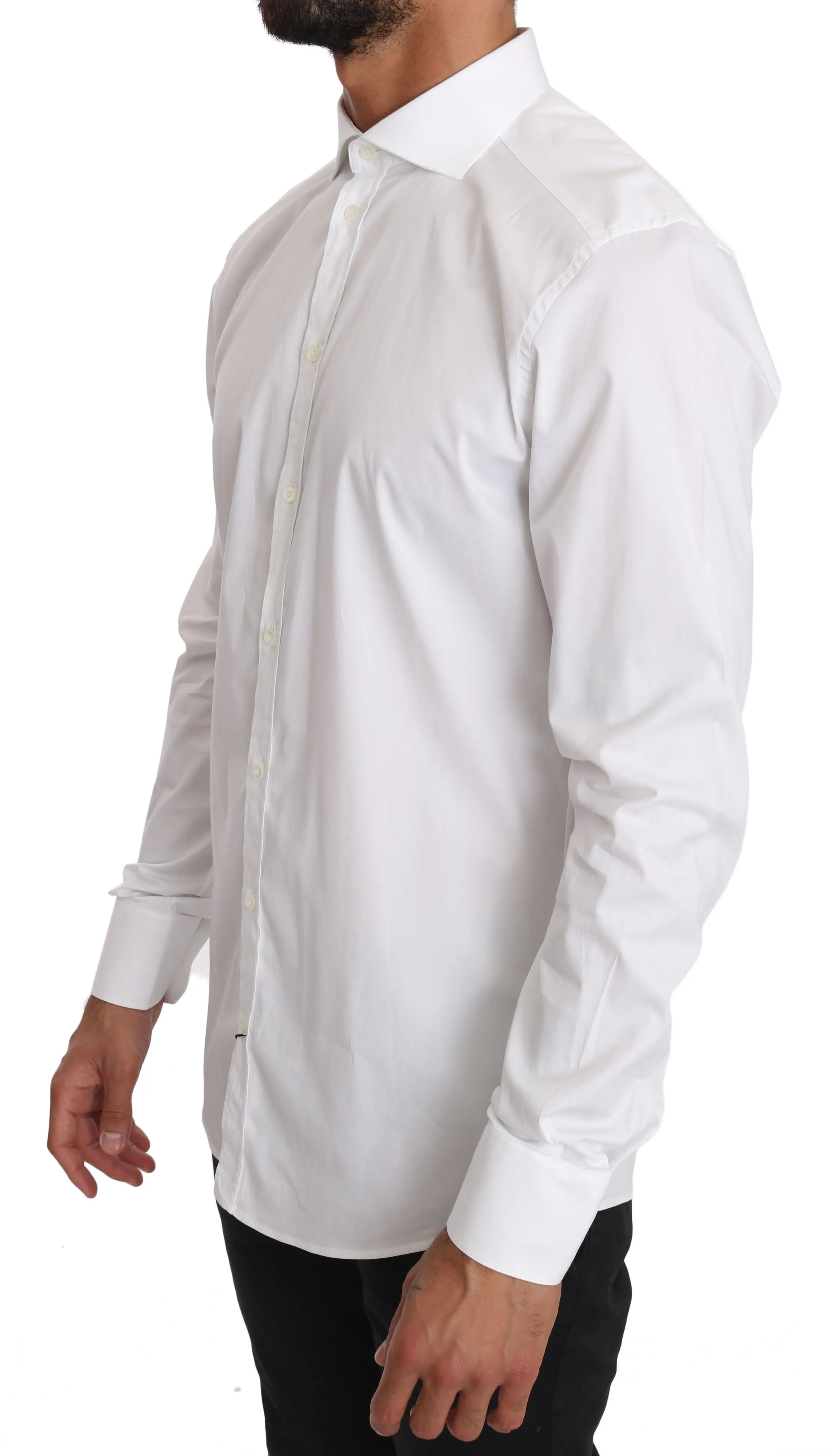 White Cotton Stretch GOLD Dress Shirt