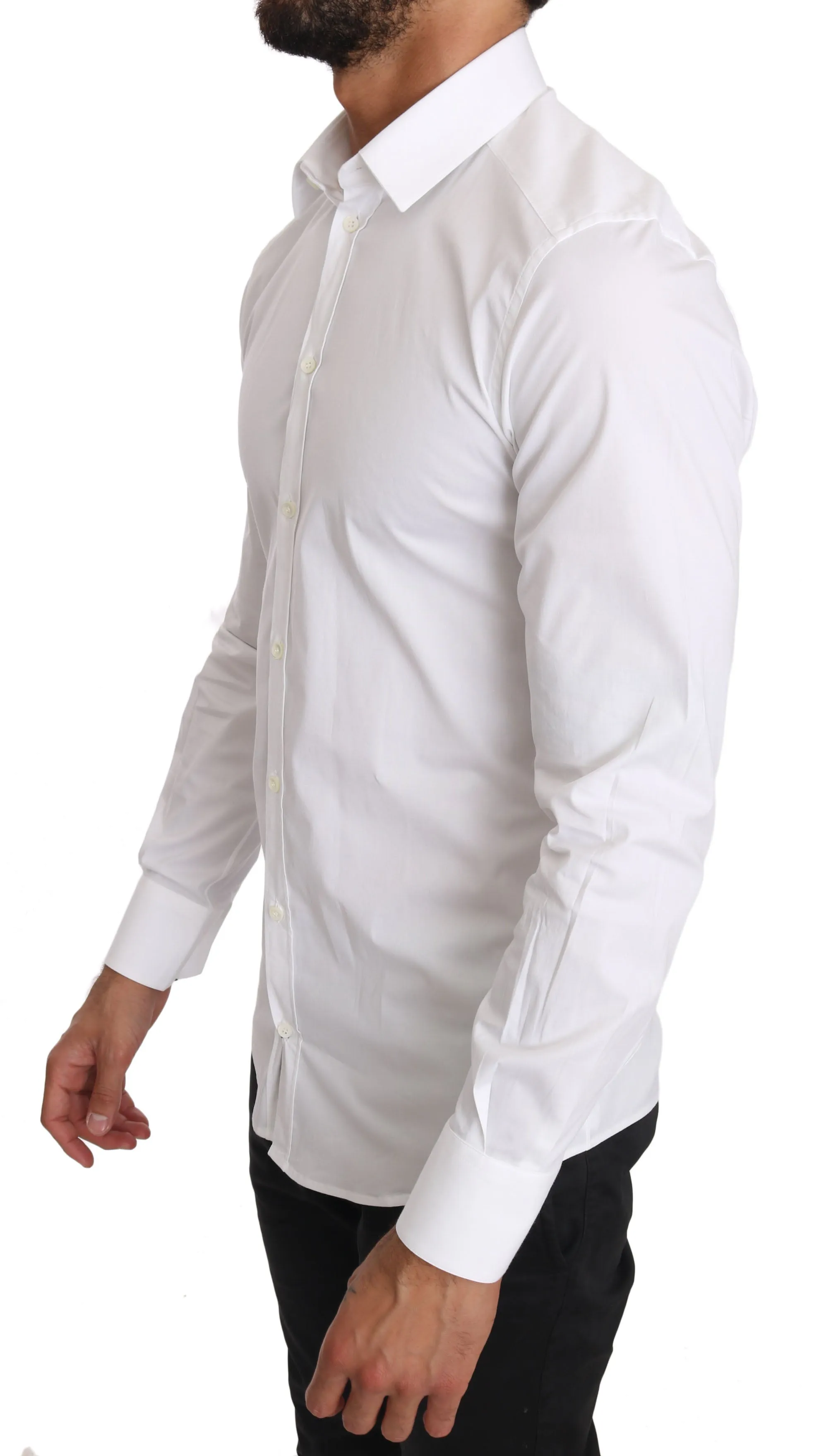 White Cotton Stretch GOLD Dress Shirt