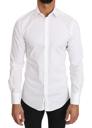 White Cotton Stretch GOLD Dress Shirt