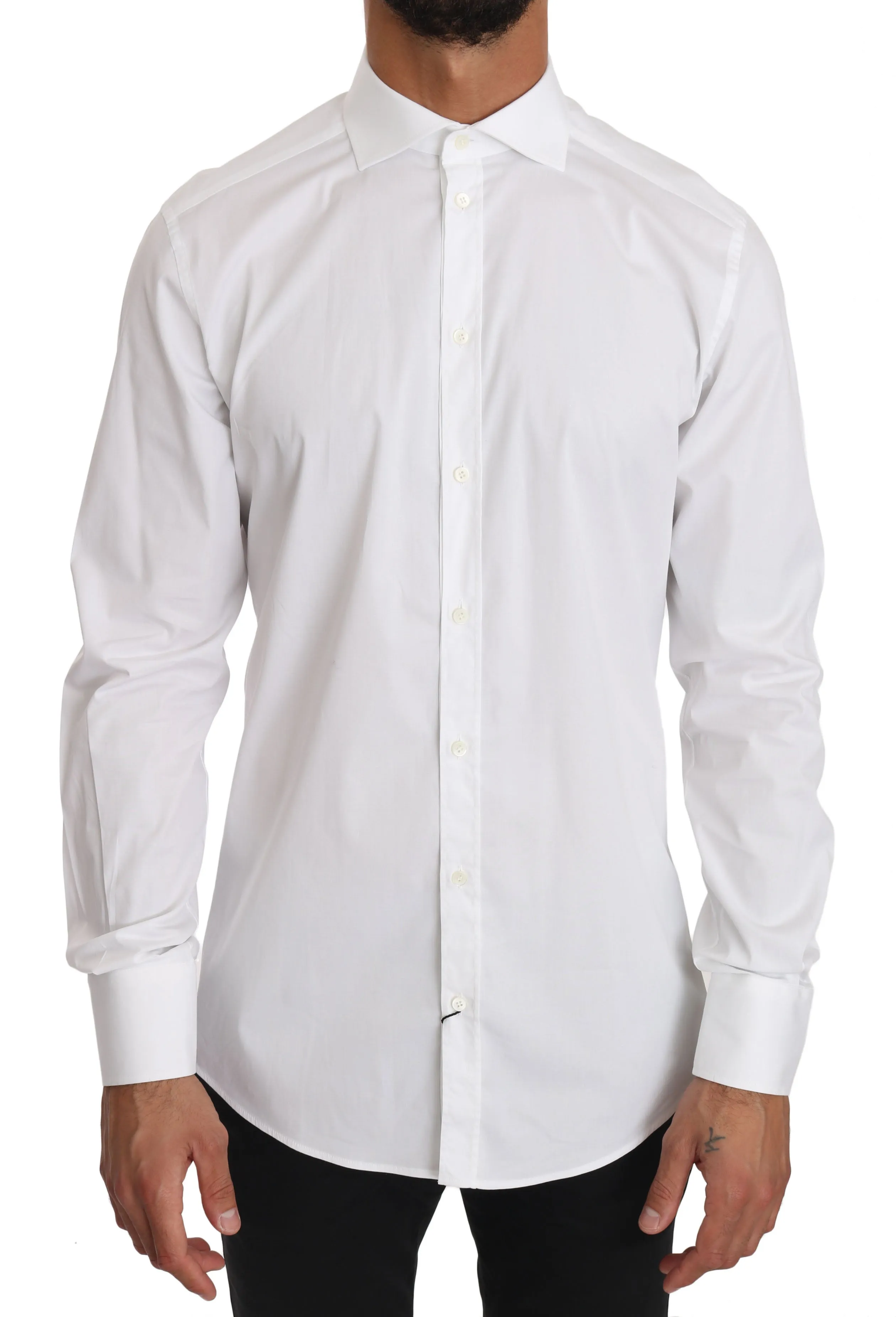White Cotton Stretch GOLD Dress Shirt