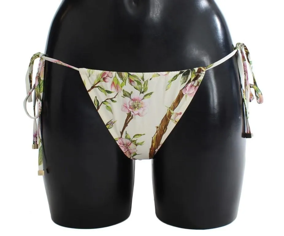 White Floral Bikini Bottom Swimwear Beachwear